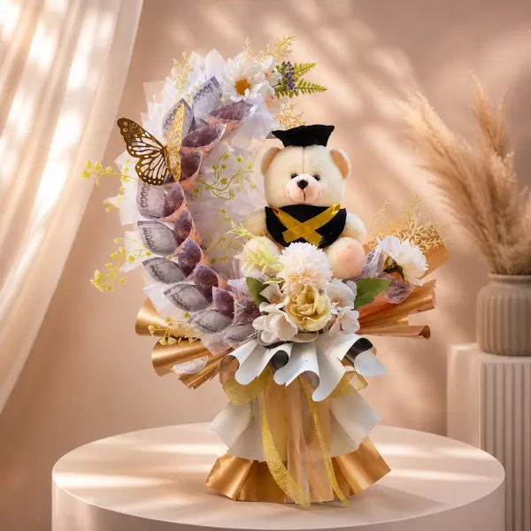Buket Money Flower Ungu Graduation