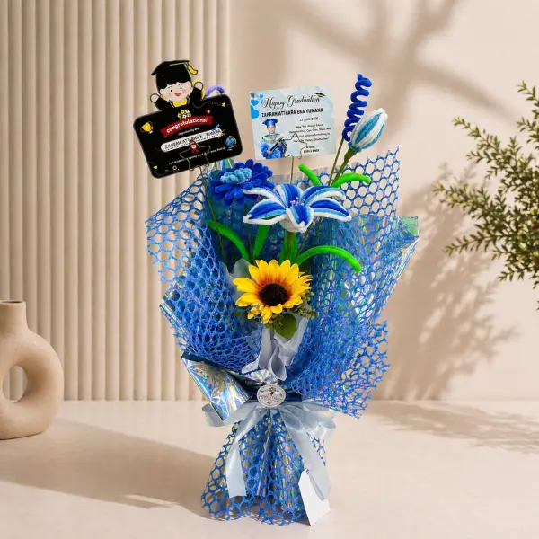 Buket Wisuda Blue Sunflower Premium